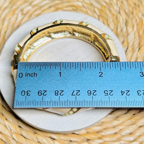 J. CREW Cream Enameled & Faux Pearl Spring Clamped Bangle Bracelet - Picture 9 of 10